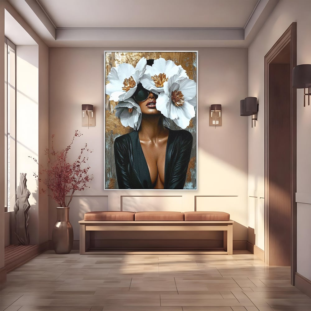Tablou canvas cu tablou canvas cu silueta feminina, in rama de aluminiu argintiu